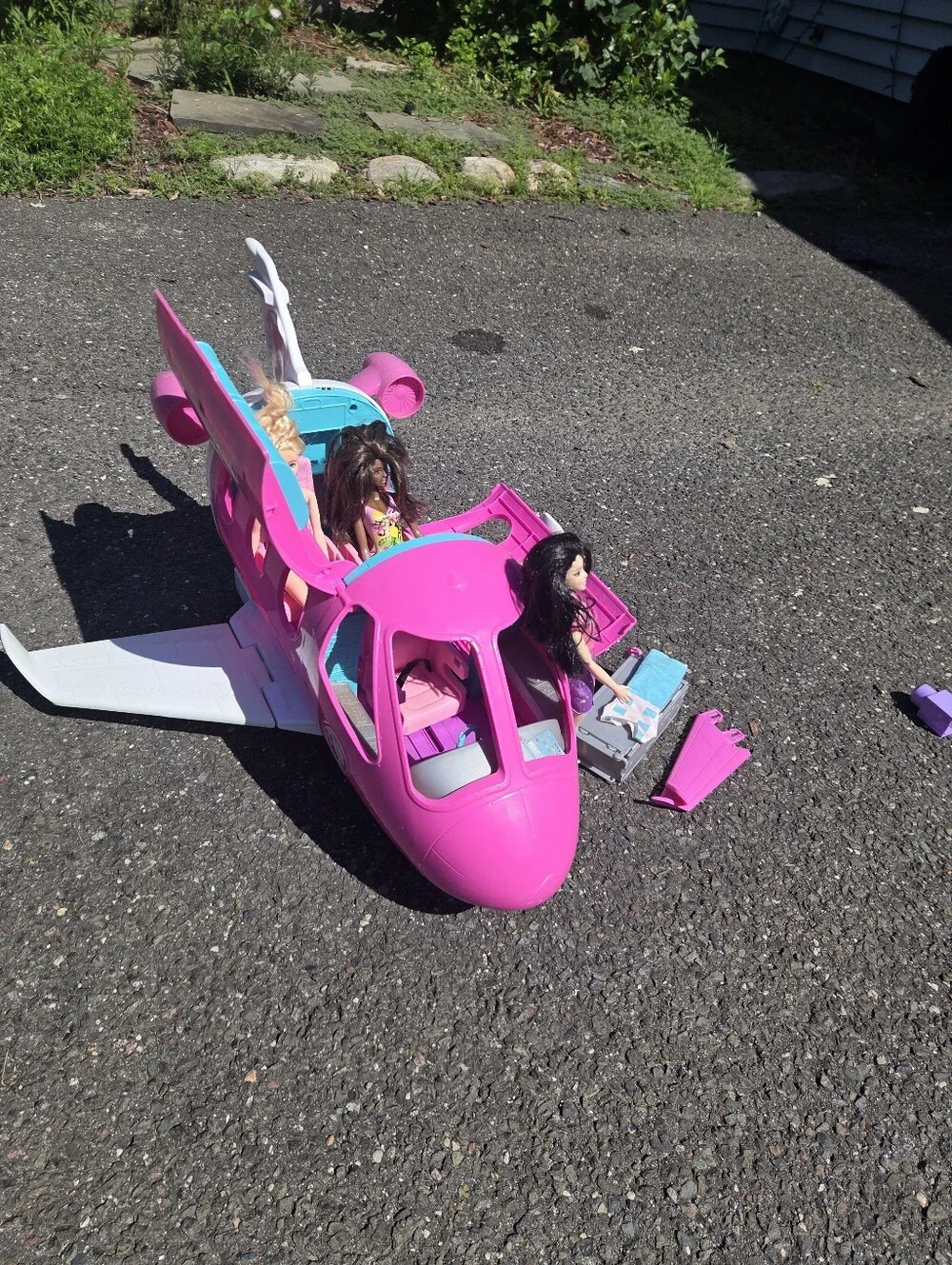 Barbie Pink Teal Play Plane with Fold-Out Cabin